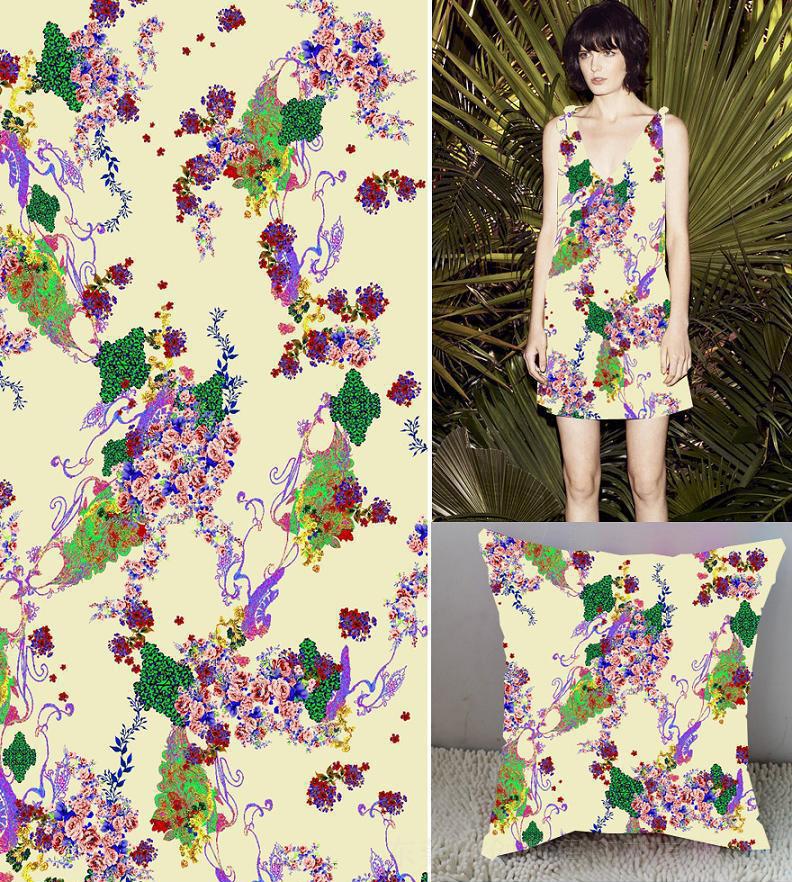 连衣裙全棉梭织面料数码印花加工厂家